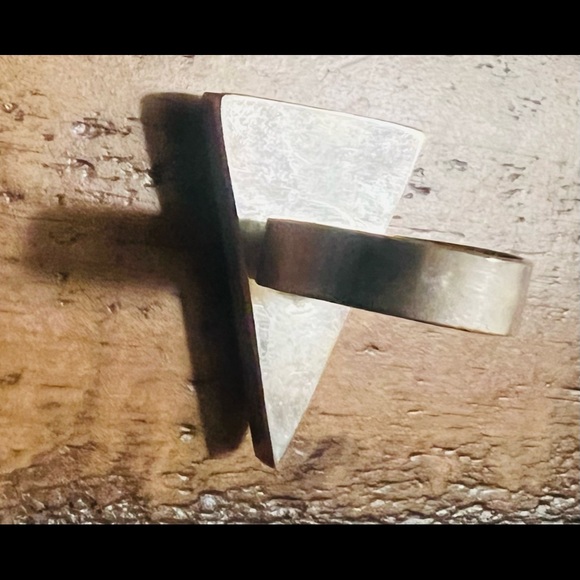 Oversized Estate Ring Triangle Shape Adjustable Sterling Ring Natural Coral - Picture 5 of 8